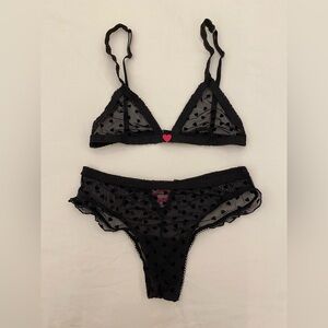 PINK Victoria's Secret Black Heart Mesh Bra Set